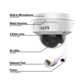 LT Security LTS CMIP7342W-28MDA HD IP 4MP 2.8mm WDR Built-in Mic Deep Learn Vandal Dome Camera LTCMIP7342W-28MDA