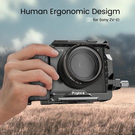 Poyinco Compatible with Sony ZV-E1 Camera Bracket, Composite Handle and HDMI Cable Clip, NATO Rail, Cold Shoe and Multiple 1/4" and 3/8" Threaded Holes, Aluminum Video Bracket JN-098A