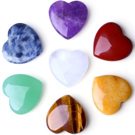 XIANNVXI 7Pcs Natural Healing Crystal Heart Stones Set 30mm Amethyst Clear Quartz Crystals Polished Love Palm Pocket Gemstones for Chakra Reiki Lover Mothers Day Gifts