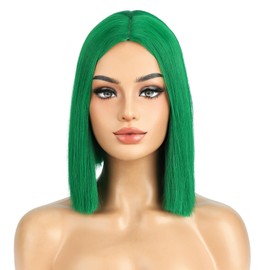 BERON 12 Inches Emerald Green Wig Short Straight Hair Bob Wig Middle Part Emerald Green Wigs for Women Hairnet Include