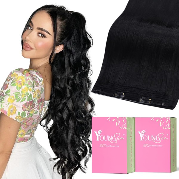 YoungSee 120G Black Wire Hair Extensions for Women Invisible Wire