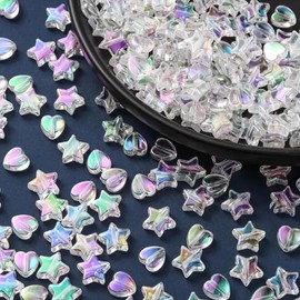 400pcs Assorted Acrylic Heart Beads Star Beads for Jewelry Making Cute Plastic AB Beads for Necklace Bracelet Earing making Bling Spacer Beads Bulk Aesthetic Beads Charms Craft DIY (White)