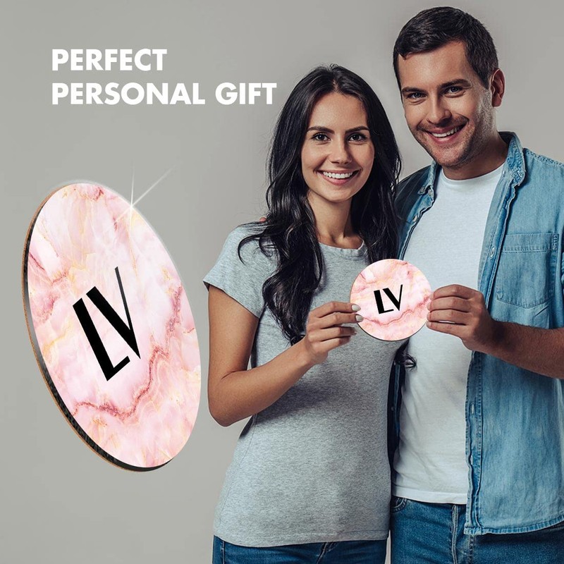1 x Round Coaster - Letters LV Marble Stone Texture