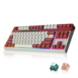 DUKHARO NightSmoker Gaming Keyboard Mechanical, Tenkeyless Hot Swappable Gasket-Mounted, Wireless Bluetooth 5.0/2.4Ghz /USB-C, 4000mAh Battery for Win/Mac PC, MO V2 Pink Switches