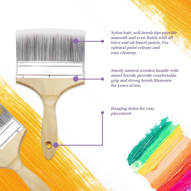 Antrader 6-Inch Wide Soft Tip Bristle Paint Brush Set of