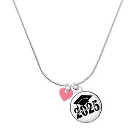 Delight Jewelry Acrylic Mini Pink Heart Script Class of 2025 Dome Charm Necklace, 18"