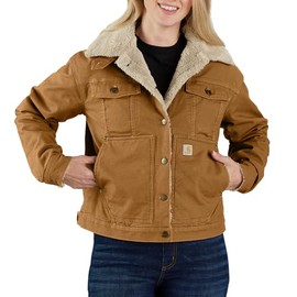 Carhartt Women's Rugged Flex® Loose Fit Canvas Sherpa-Lined Jacket, Carhartt Brown, X-Large