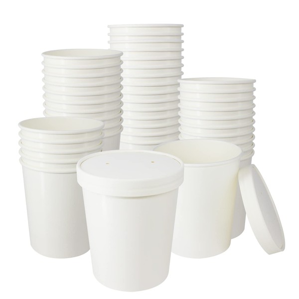 Belinlen 30 Sets 32 oz Paper Ice Cream Cups with Lids, Paper Food Containers With Vented Lids, To Go Hot Soup Bowls For Restaurants, Take Outs, or To-Go Lunch
