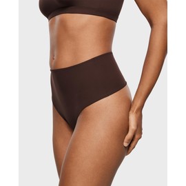 INLYRIC Women's Inbarely Soft Thong - High Waisted Tagless Smooth Stretch Underwear Ultra-soft No Show Ladies Panties 3 Pack Hazelnut (3pack) Medium