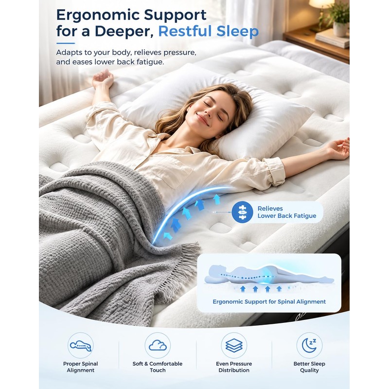 Air Mattress Twin with Built-in Pump, 18" Height, Up to