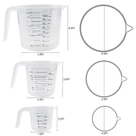 Plastic Measuring Cup,3 Pack 4/2/1 Cup Clear Measuring Cups,Stackable Heat-resistant Cup Set with Handle Grip and Spout for Baking,Powder,Liquid