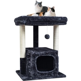 SYANDLVY Cat Tree for Indoor Cats Large Adult, Modern Activity Tower with Scratching Posts, Condo with Plush Perch, Climbing Stand with Spring Ball for Play, Smoky