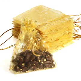 100 PCS 7x9cm Gold Moon Star Organza Bags,H HOME-MART 2.7"x3.5" Jewelry Candy Bags,Organza Favor Gift Pouch with Drawstring for Wedding Party Valentine's Day Candy pouch