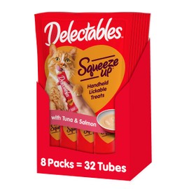 Hartz Delectables Squeeze Up Interactive Lickable Wet Cat Treats for Adult & Senior Cats, Tuna & Salmon, 4 Count(Pack of 8)