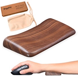 ErgoFit Wrist Rest, Palmrest, Armrest, Storage Bag Included, Trackball, Left Hand Device, Mouse, Wood, Stylish, Walnut, Natural Wood, Solid Wood, Ergonomic, Mouth Rest, Fatigue Reduction, Stress