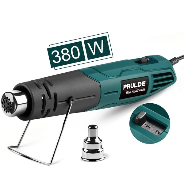 Mini Heat Gun, PRULDE 380W 2-Temp 480°F-850°F (250°C-450°C) Fast Heat Hot Air Gun with 6.56Ft Cord & Reflector Nozzle for Vinyl Wrap, Crafts, Embossing, Shrink Tubing/Wrapping, Epoxy Resin