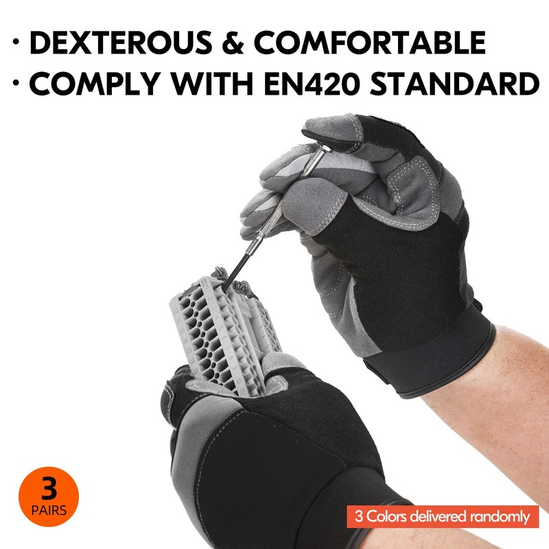 Vgo... 3Pairs Safety Work Gloves Touchscreen, Utility Working Gloves for