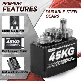 45KG Servo Motor Steering High Torque for RC：Smraza HV 8.4V Coreless Waterproof Digital Servo Stainless Steel Gear Compatible with RC 1/10 1/8 Car Truck Crawler/Robot/Boat with 25T Servo Horn（270°）