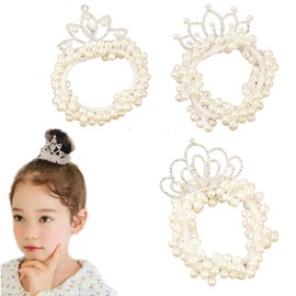 Doyime Hair Rubber Ring Rubber (Set of 3) Hair Elastic Pearl Hair Rubber Crown Pearl Rubber Band Hair Accessory for Children Women High Elasticity Stylish Cute Hair Ornaments Commuting to Coming of