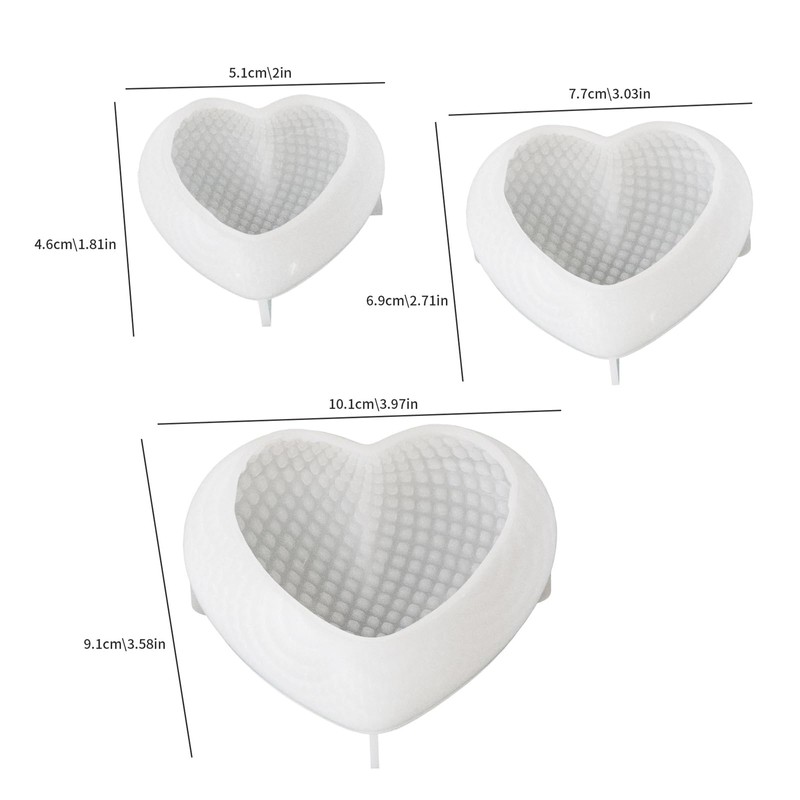 3PCS Woven Mesh Heart Candle Soap Silicone Mold, Heart Shape