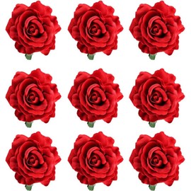9 Pack Big Rose Flower Hair Clips Brooch Pins Accessories for Women Girl Bridal (Red, One size)
