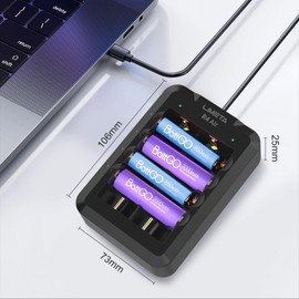 LIMETA 6 Bay AA AAA Battery Charger - 18650 Battery Charger - USB Type-C Charger - Fast Charging for AA AAA Li-ion 18650 Rechargeable Batteries - APP Connectivity - Fire Prevention Material