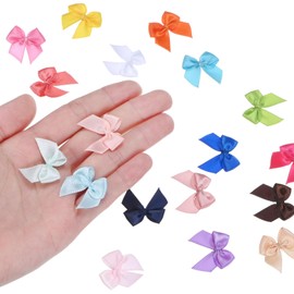 M METERXITY 200-Pack Mini Craft Ribbon Bow 1x1 Inch Checkered Fabric Satin Ribbon Bows Boutique for Craft DIY/Treat Bags/Hair Bow Sewing/Wedding/Birthday/Party/Christmas [Orange]