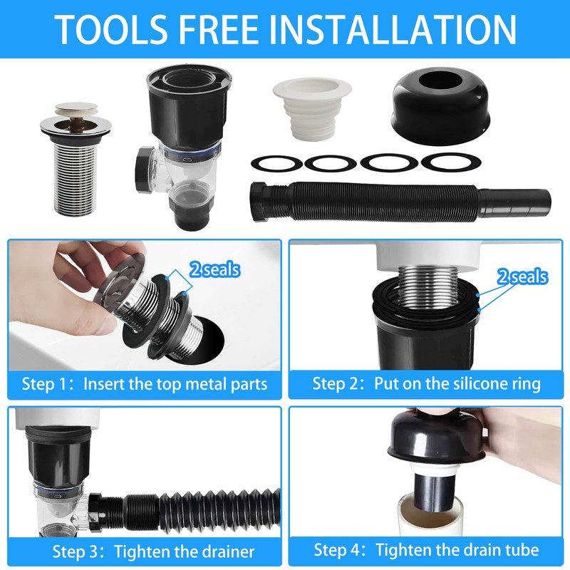 Bathroom Sink Drain kit Black,That can be Used with or