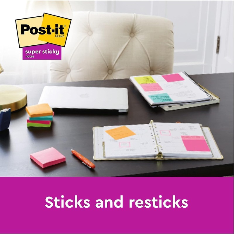 Post-it Super Sticky Notes, Assorted Colours, 4 Pads, 47.6 mm