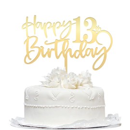 Bekaterea - Decoración para tartas de cumpleaños 13, acrílico dorado con espejo, decoración de fiesta de cumpleaños 13, Hello 13, cumpleaños, decoraciones