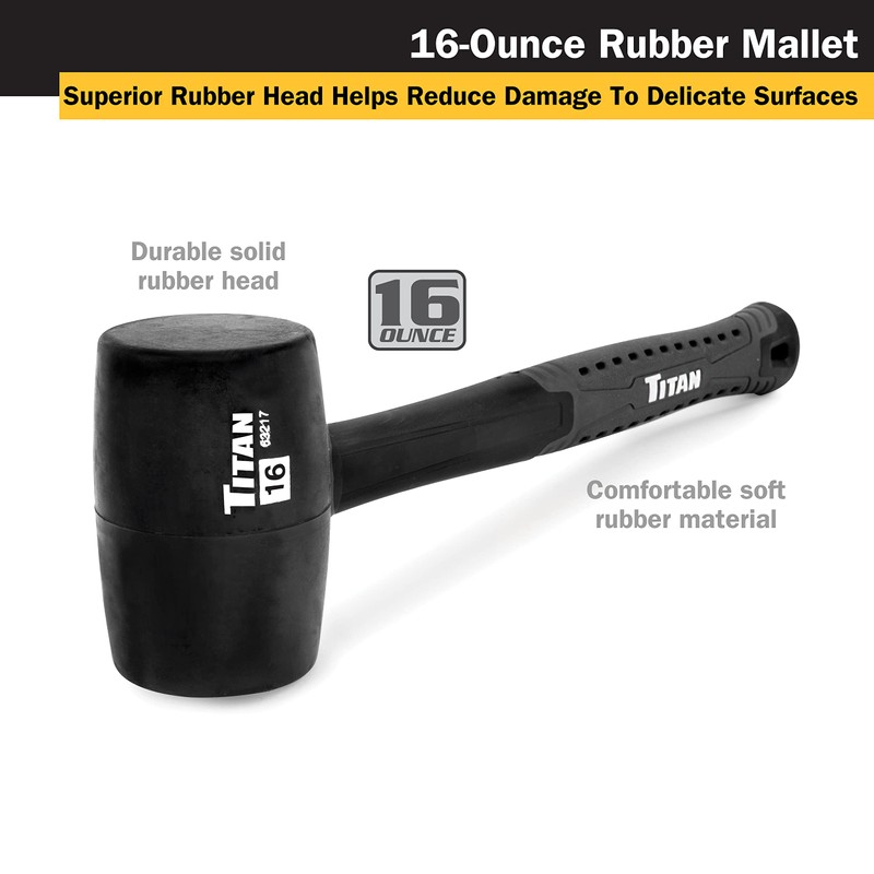 Titan 63217 16oz Rubber Mallet, Non-marking Double-faced Solid Head, 13"