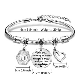 HEYEJET Birthday Gifts for Women Girls Bracelet Birthday Charm Bracelet 10th Birthday Gifts for Daughter Niece Sister Friend Teen Girls (10th)