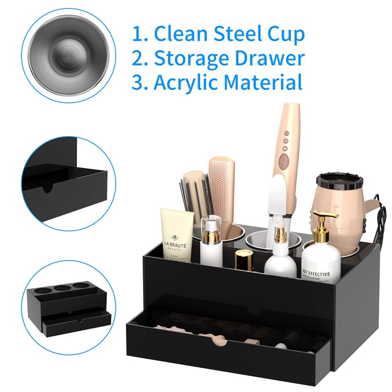 NIUBEE Acrylic Hair Tool Organizer with Drawer, Hair Dryer Holder