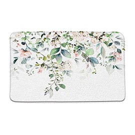 GCTNBJL Floral Leaves Bath Mat Sage Green Leaf Plant Eucalyptus Flower Watercolor Herbs Botanical Succulent Wildflower Rustic Nature Bathroom Kitchen Memory Foam Rug,17.8x29.5 Inch