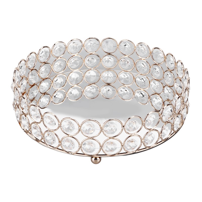 Crystal Cosmetic Makeup Tray 8in Round Display Tray Mirrored Metal