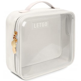 Clear Makeup Bags - TSA Approved Toiletry Bag with Handle Large Opening, Clear Toiletry Bags for Traveling Travel Essentials Travel Size Toiletries Car Accessories for Women (Large White)