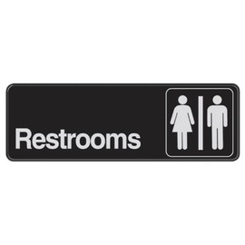 Hillman 841758 Restrooms Visual Impact Self Adhesive Sign, Black and White Plastic, 3x9 Inches 1-Sign