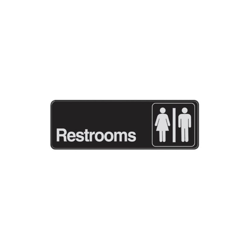 Hillman 841758 Restrooms Visual Impact Self Adhesive Sign, Black and