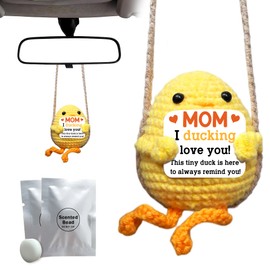 CELSORIX “Mom, I Love You” Crochet Duck Car Air Freshener Hanging Accessory with 2 Scented Beads – Cute Mom Car Accessories & Thank You, Mother’s Day, Birthday Gift, Mother's Day Duck Stuff