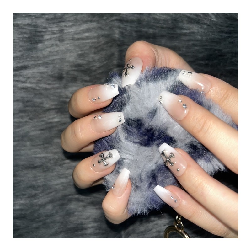 White Pure Handmade Nail Tips - Middle Coffin / 화이트