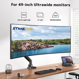 Single Monitor Arm Heavy-Duty for 17-49 inch Screen - Supports Up to 44 lbs,Ultrawide Full Motion Monitor Arm Desk Mount for Office & Gaming,Fully Adjustable,Max VESA 100/100 mm, Black