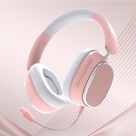 IHAO Premium Wireless Bluetooth 5.3 Over-Ear Headset with Active Noise Cancellation Foldable Rotatable Design Lightweight Comfort Dual Device Connectivity and Detachable Gaming Mic-M12 Pink