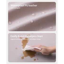 Blissful Diary Vegan Leather Baby Changing Pad with Waterproof & Wipe-Clean PU Cover, Standard Size Cozy Diaper Changing Pad for Dresser and Table, Taupe