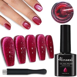 COSMOO Dark Pink Cat Eye Gel Nail Polish Ruby Red Magnetic Cat's Eye Gel Polish with Magnetic Stick- 7ml