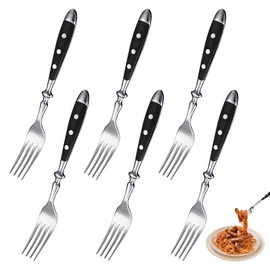 Table Forks, 6 Pieces 19.8 cm 18/10 Stainless Steel Dinner Fork Set, Hand Polished, Black Handle, Dishwasher Safe - Series Name, Suitable for Home, Restaurant, Party, Wedding, Hotel