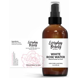 White Rose Water Facial Toner - Alcohol-Free Vegan All Natural Refreshing Spray Mist for Face and Hair - Uplifts, Calming & Soothing for All Skin Types 4oz with Fine Mist Cap