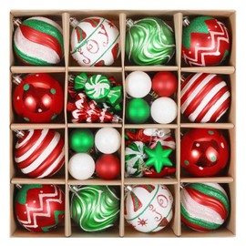 Christmas Tree Ball Ornaments Set, 42ct 80mm Red Green White Assorted Xmas Tree Ball Ornaments, Shatterproof Christmas Tree Hanging Ornaments for Xmas Decoration