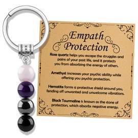 Jielahua Healing Crystal Keychain Uplifting Daily Remind Crystal Keyring for Women Empath Protection Farewell Going Away Gifts Amethyst Natural Stone Inspirational Encouragement Gift