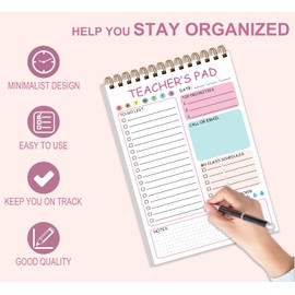 Tuun Fuplan Teacher Notepad - Teacher To Do List Notepad, Spiral Checklist Notebook Organizer for Teachers Notes Task Appointment, Teacher Appreciation Gifts, 5.8'' x 8.3'', Pink