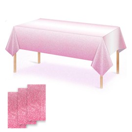 OQOQ Gradient Dots Plastic Tablecloth(3 Pack, Pink and White) - 54x108 Inches Disposable Pink Table Cloth Party Decorations for Birthday Gender Reveal Princess Girls Baby Shower Party Supplies